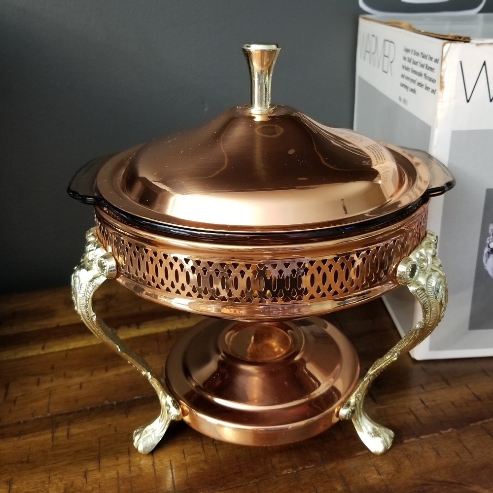 ❗Vintage 50's Atomic Copper & Brass Plated 1.5 qt WARMER Dish❗